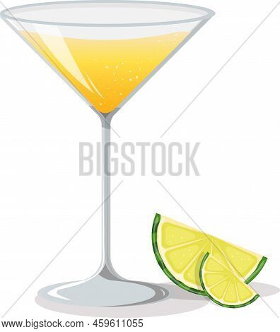 A Glass Of Martini With Lime. A Glass Of Champagne. Cocktail With Oranges. Martini Glass. Citrus Coc