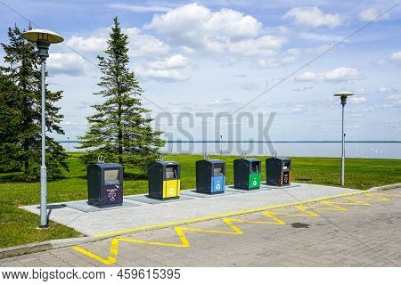 Five New Containers For Different Waste Sorting In The City Square By The Sea