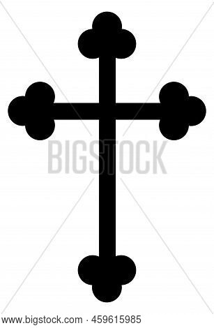 Budded Cross Black Silhouette. Latin Holy Symbol