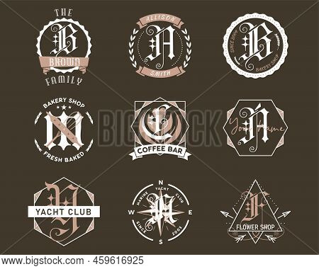 Monogram Logo Designs Set. Classic Monograms With Different Phrases And Texts. Stylish Badges For We