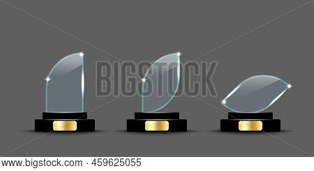 Realistic Set Glass Awards. Vector Illustration. Stock Image.