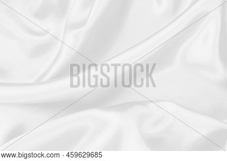 White Fabric Cloth Texture For Background And Design Art Work, Beautiful Crumpled Pattern Of Silk Or