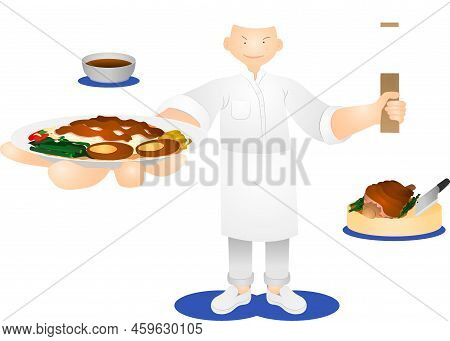 A White Hair Man Chef Standing And Showing The Delicious Yummy Palatable Luscious Dainty Toothsome D