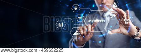 Martech Marketing Technology Concept On Virtual Screen Interface. Business, Technology, Internet And