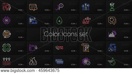 Set Of Hydroelectricity, Recovery Data And Eco Energy Line Icons. Include Oil Serum, Calendar, Blood