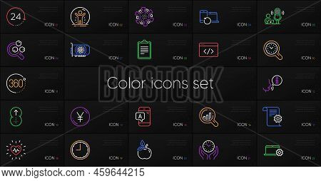 Set Of Chemistry Lab, Seo Script And Ab Testing Line Icons. Include 24 Hours, Technical Documentatio