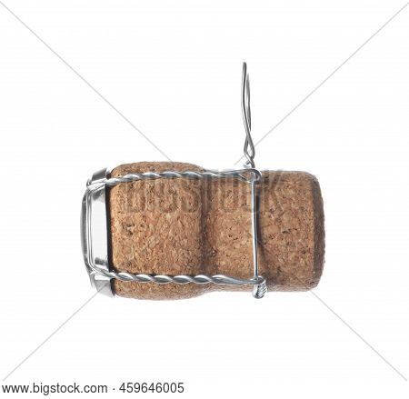 Cork Of Sparkling Wine And Muselet Cap Isolated On White