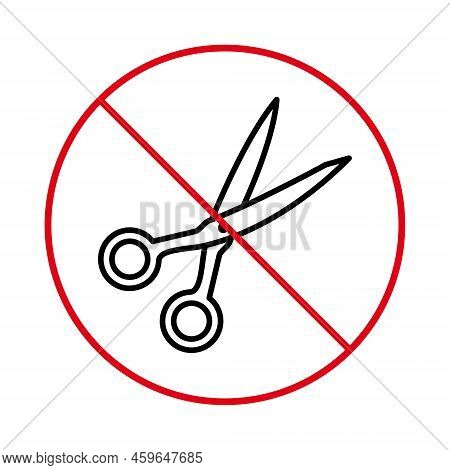 Shear Outline Stop Symbol. No Allowed Scissor Sign. Prohibited Hairdresser. Forbidden Pair Of Handle