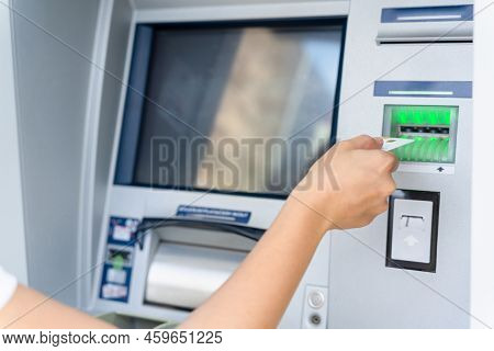 Atm Machine Money Cash. Holding American Bill Cash. Woman Withdraw Money Usd Hundred Dollar. Us Doll