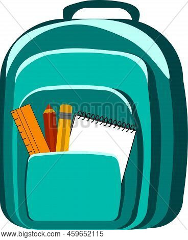 Open Vector Bag With School Stationery And Suplies. Back To School Illustration.