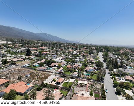 Aerial View Of Wealthy Alta Loma Community And Mountain Range, Rancho Cucamonga, California, United 