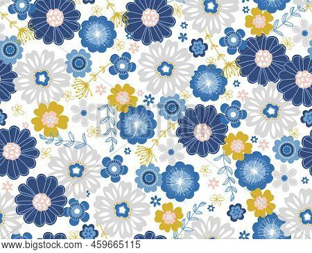 Folksy Retro Floral Vector Surface Pattern Design