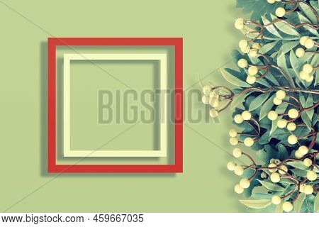 Autumn Oak And Rowan Branches With Red Berries On Green Background.
Creative Paper Trending Backgrou