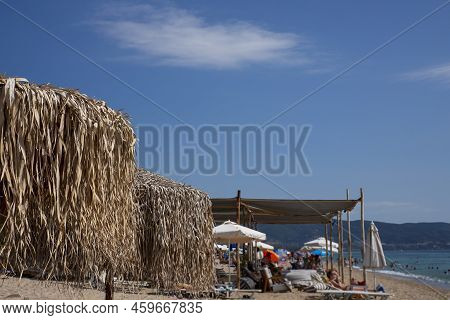 Umbrella Made From Palm Tree Leaves At The Beach