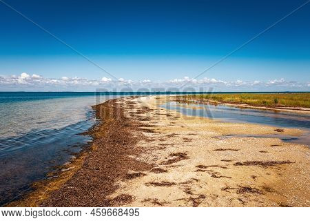 Wild Beautiful Beach On The Dzharylgach Island In The Black Sea.