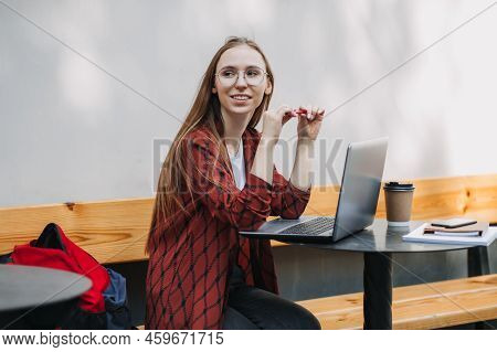 Make Money Online, Blogging, Ebusiness. Young Woman, Freelancer, Student Girl Using Laptop