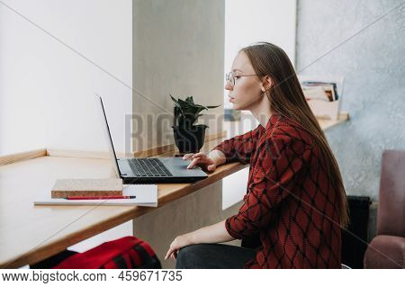 Make Money Online, Blogging, Ebusiness. Young Woman, Freelancer, Student Girl Using Laptop