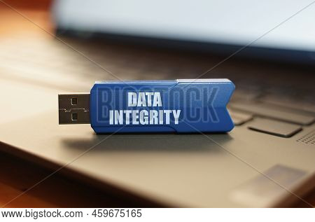 Computer And Security Concept. On The Laptop Keyboard Is A Flash Drive With The Inscription - Data I