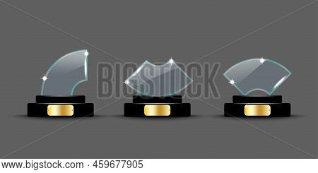 Realistic Set Glass Awards. Vector Illustration. Stock Image.
