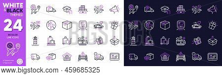 Dog Leash, Inventory And Bus Travel Line Icons For Website, Printing. Collection Of Gift, Packing Bo