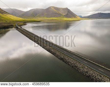 Drone View At A Bridge On Snaefellsnes Penisola In Iceland