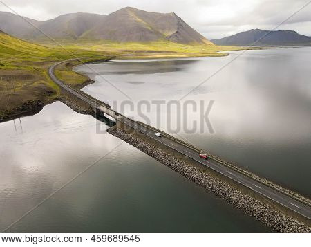 Drone View At A Bridge On Snaefellsnes Penisola In Iceland