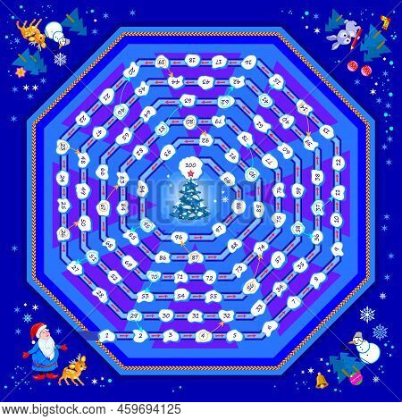 Board Game For Little Children With A Dice. Winter Forest Adventure. Printable Page For Baby Book. D