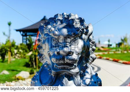 Chinese Lion,dragon Statue Architecture Guardian In Chaina Culture.summer Bright Day.