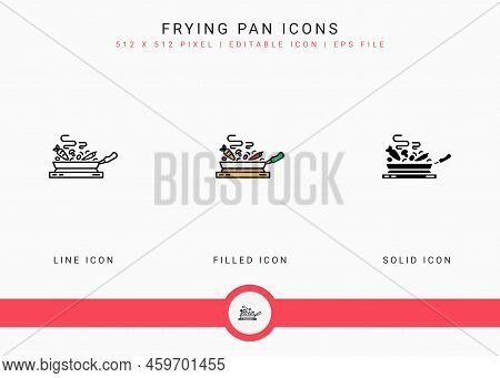 Frying Pan Icons Set Vector Illustration With Solid Icon Line Style. Kitchen Utensils Concept. Edita