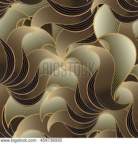 Intricate Floral Lianer Seamless Pattern. Ornamental Wavy Lines And Swirls Beautiful Background. Rep