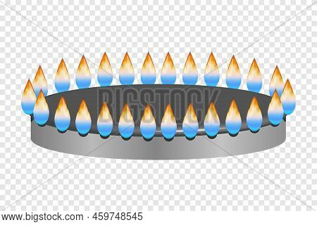 Glowing Fire Ring On Kitchen Stove In Top And Side View. Vector Realisti