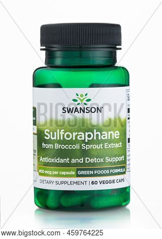 London, Uk - June 22, 2022: Swanson Sulforaphane From Broccoli Sprout Extract Pills On White.