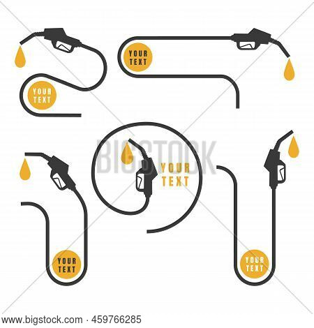Fuelin Nozzle Signs. Gas Refill Tags, Fuel Quality Price Texts With Gasoline Pipes, Petrol Taps Labe