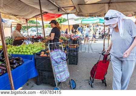 Showcase With Olives And Black Olives At The Market In Turkey. Prices For Pickled Olives In Turkey 2