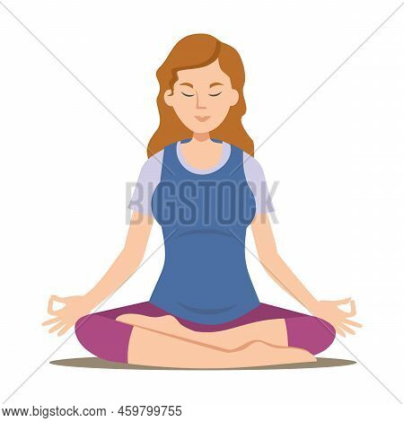 Calm Peaceful Mother Meditating In Lotus Pose While Mischievous Naughty Children And Pet Making Chao