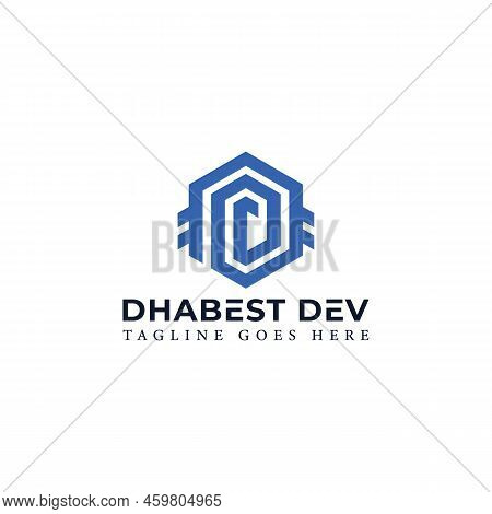 Abstract Initial Letter D Or Dd Logo In Blue Color Isolated In White Background Applied For Security