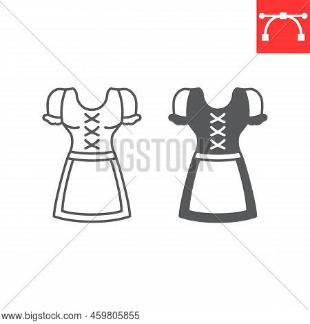 Dirndl Line And Glyph Icon, Dress And Oktoberfest, Dirndl Vector Icon, Vector Graphics, Editable Str
