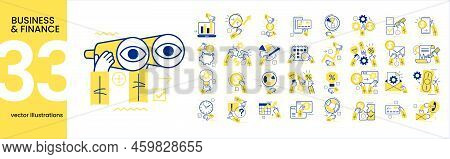Concept Illustration Set. Collection Of Business And Financet Scenes And Situations. Human Hands Wit