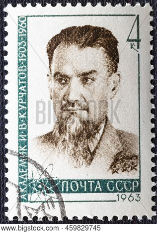 Russia - Circa 1963: A Stamp Printed In Russia Shows Igor Vasilyevich Kurchatov, Was A Soviet Nuclea