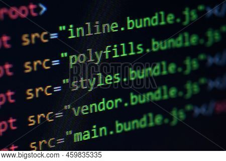 Javascript Lines Of Code Into A Library For Website Application. Script Language In A Software Devel