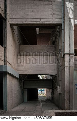 Modern Concrete Architecture Cement Building Brutalist , Stairs Of An Institution Or School,