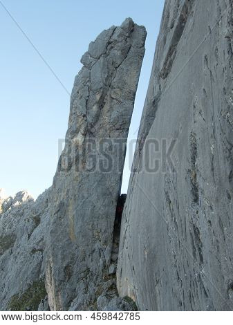 Mountain Rock Cilmbing In Wilder Kaiser Gebirge In Austria