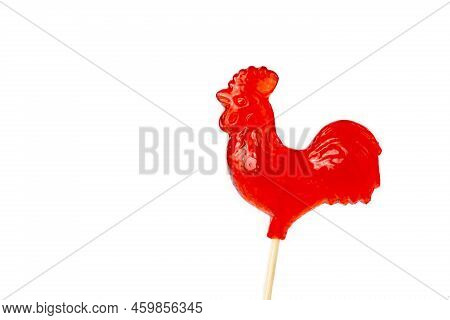 Rooster Shape Lollipop Isolated On White Background - Rooster Candy (turkish Name; Horoz Sekeri)