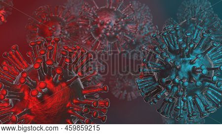 Abstract Virus Cells With Antibodies. Coronavirus Cells. Covid-19 Bodies Collapse. Vaccination. 3d R