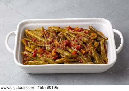 Traditional Delicious Turkish Food; Green Beans With Olive Oil; Turkish Name; Zeytinyagli Taze Fasul