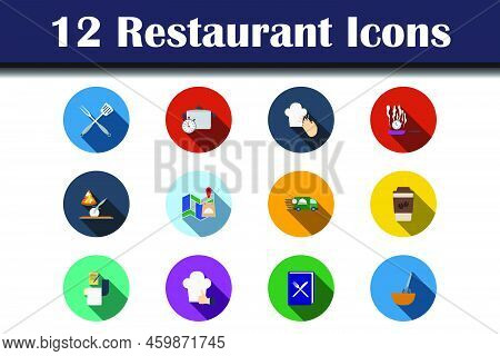 Restaurant Icon Set. Flat Design With Long Shadow. Vector Illustration.
