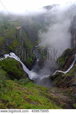 Vøringfossen highest waterfall iconic scenery from Norway aerial view