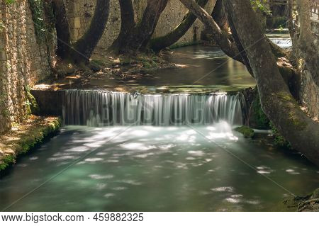 Long Exposure At The Waterfalls In Kria In Greece At The City Of Livadeia.