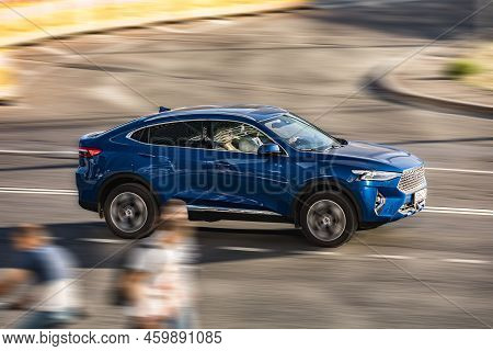 Car Haval F7x Moving In The Urban Highway On High Speed. Moscow, Russia - August 2022