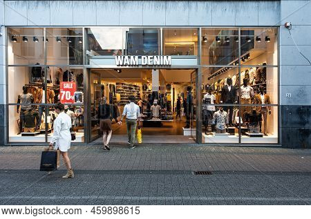 Zwolle, Overijssel, The Netherlands, 07 15 2022 - Facade Of The Wam Denim Fashion Chain